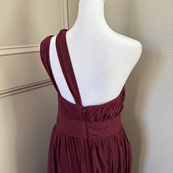Azazie Molly One Shoulder Pleated in Cabernet Pockets A-Line Chiffon Sz (US10) - Picture 5 of 8